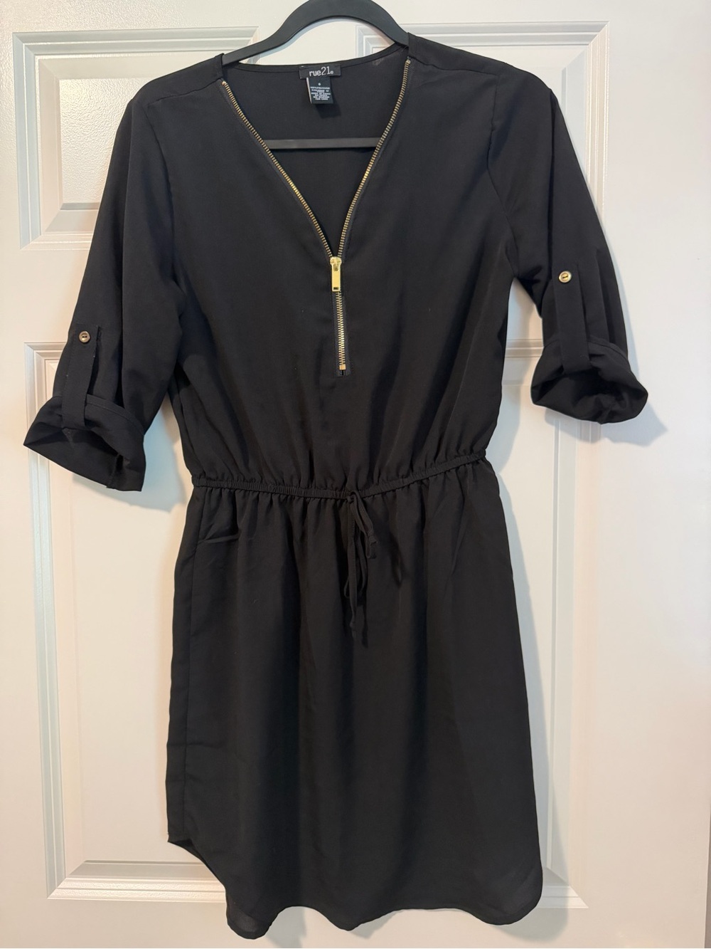 Black Mini Dress Gold-Tone Zipper